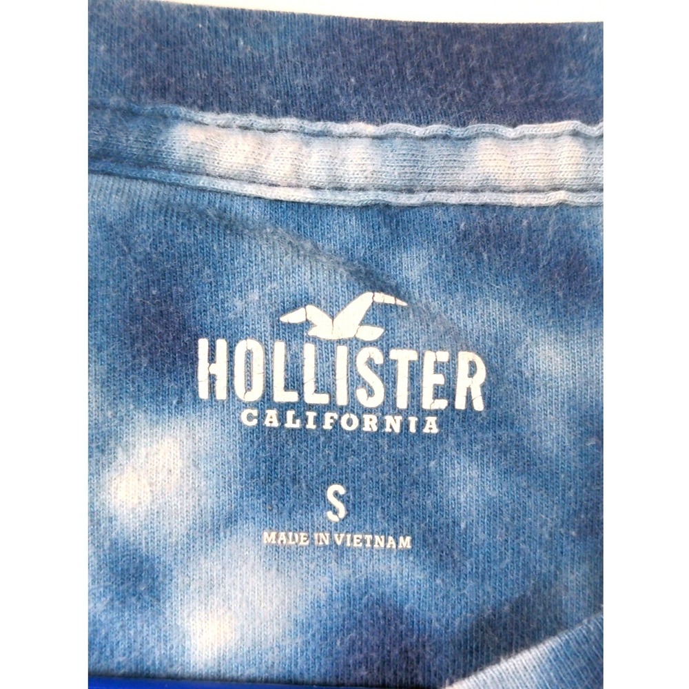 Hollister Mens S Long Sleeve Cotton Blue White Tie Dye Logo Graphic Streetwear - Picture 8 of 9